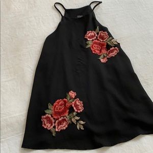 Black Tank with Embroidered Roses